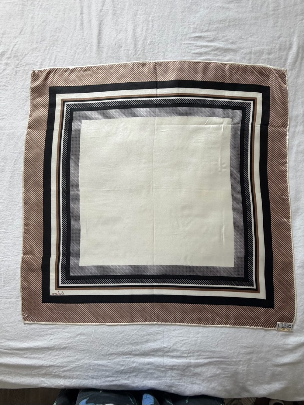Echo Vintage Echo signed rolled-edge silk scarf featuring a brown, black, and wh - Picture 7 of 10